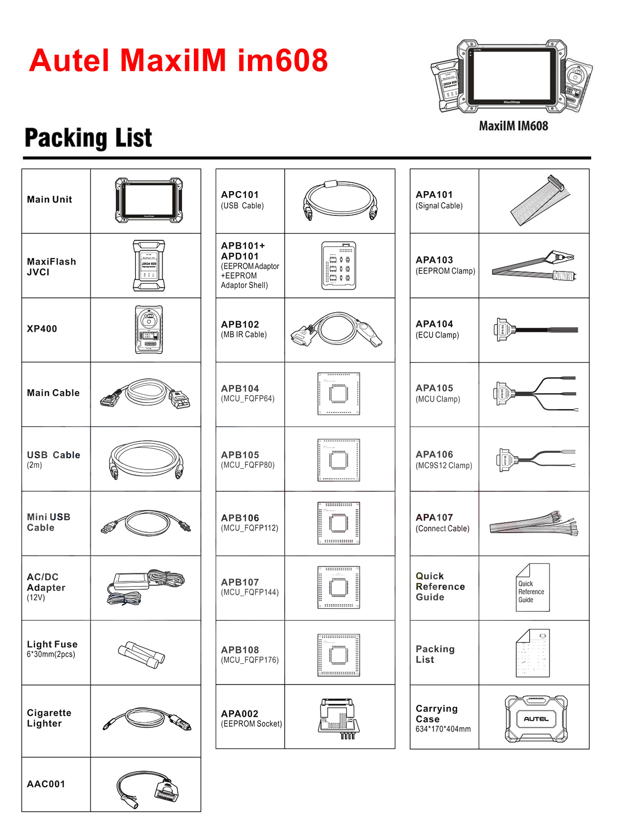 Autel MaxiIM IM608 Package List
